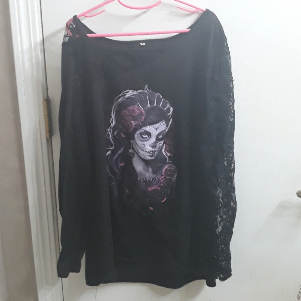 Black lacy sugar skull shirt